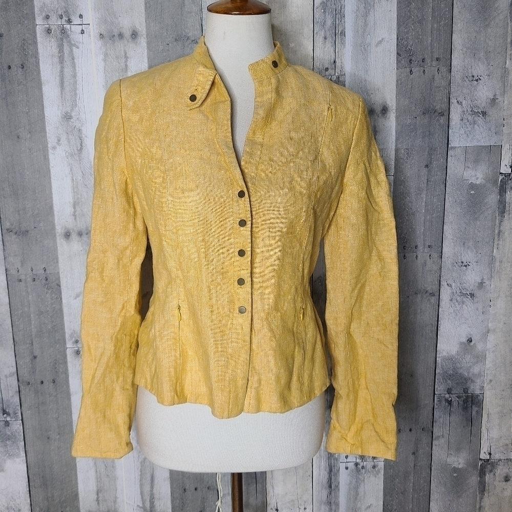 Akris Punto Size 8 Yellow Button Front Linen Blazer Jacket